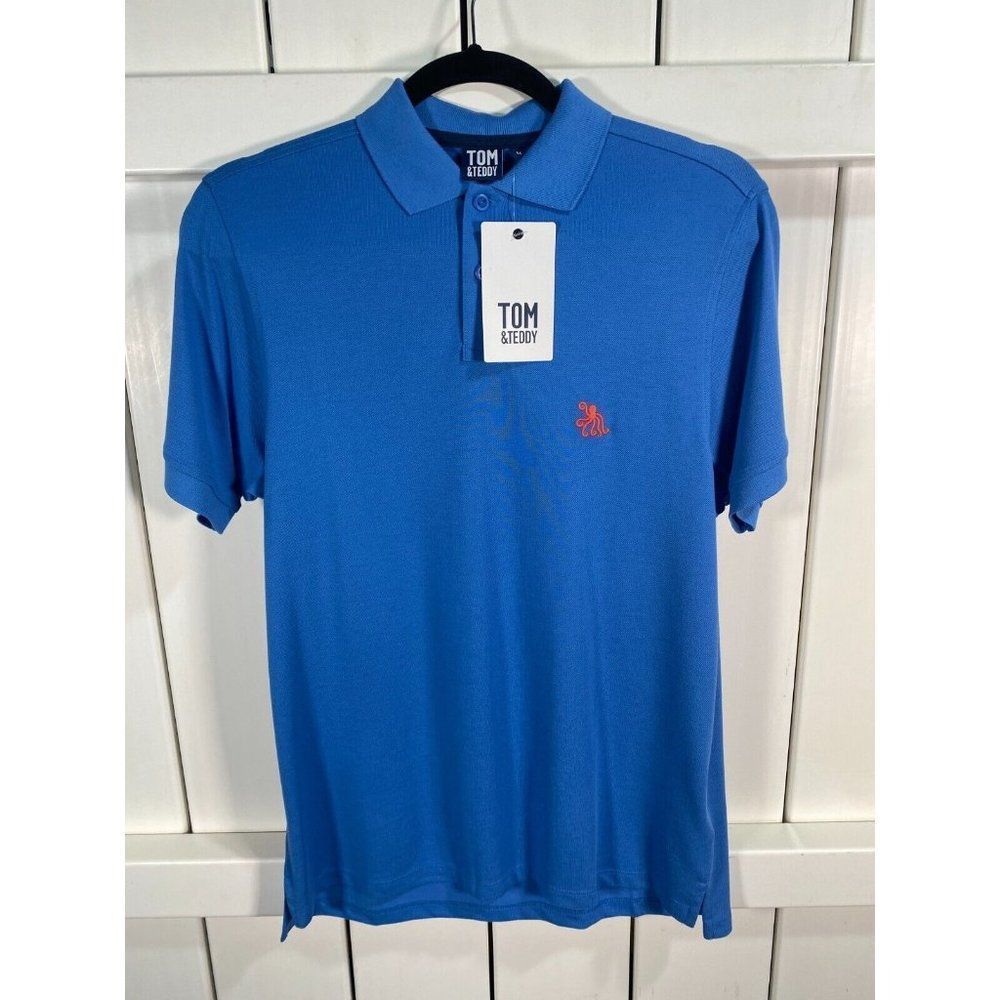 New W/ Tags Tom & Teddy Men's 100% Pima Cotton Polo Shirt Blue Medium